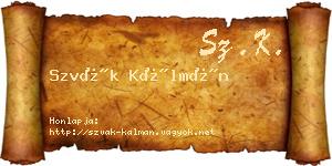 Szvák Kálmán névjegykártya